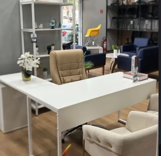Mesa de escritório INDUSTRIAL BRANCA moderna em L