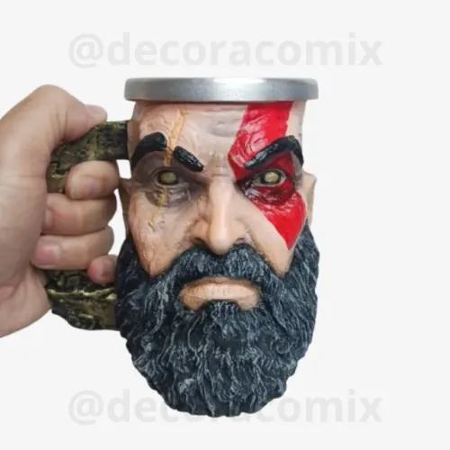 Caneca 3d Resina God Of War Ragnarok Game Kratos Barbudo