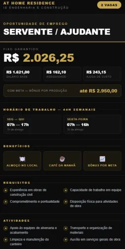 Vaga para ajudante de pedreiro