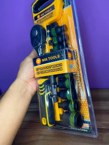Jogo Soquete Sextavado 1/2 com Catraca Cr-v 9 Pç Profissional - Mik Tools