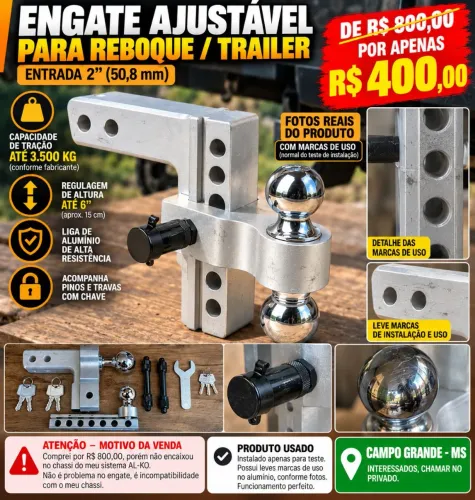 Kit ponteira de engate regulável com duas bolas