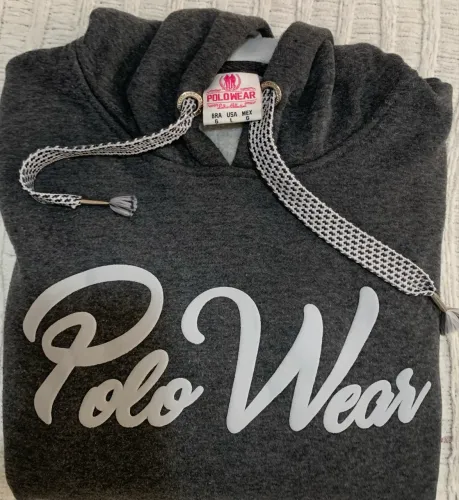 Moletom Feminino Polo Wear Cinza Chumbo com Capuz - Tamanho G