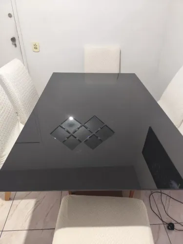 Mesa de Jantar 6 Lugares Vidro Preto