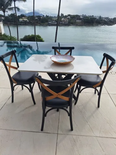 ?Mesa Retangular Branca Laca E Vidro Premium - Base Em X Estável