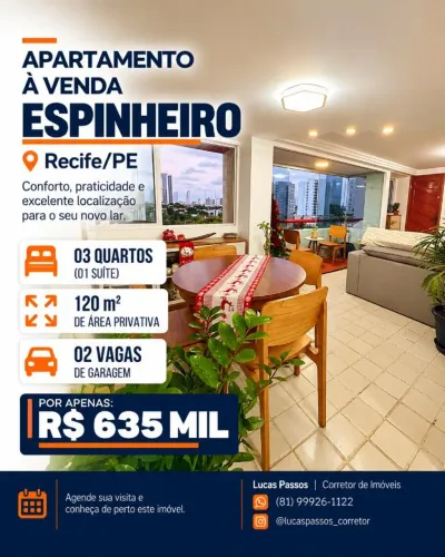 Apartamento com 120 m² de área privativa, localizado no 8º andar, com vista livre, planta