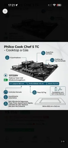 Cooktop Philco 5 bocas novo lacrado