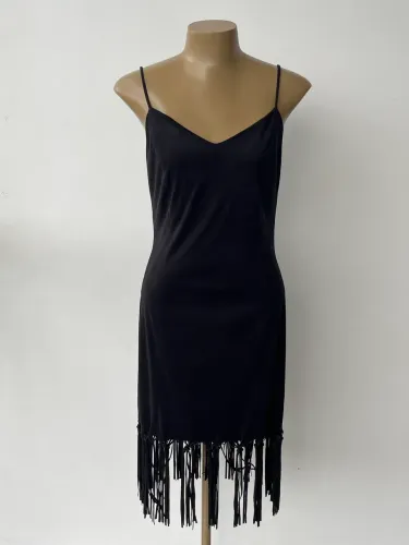 Vestido camurça/courino franjas preto