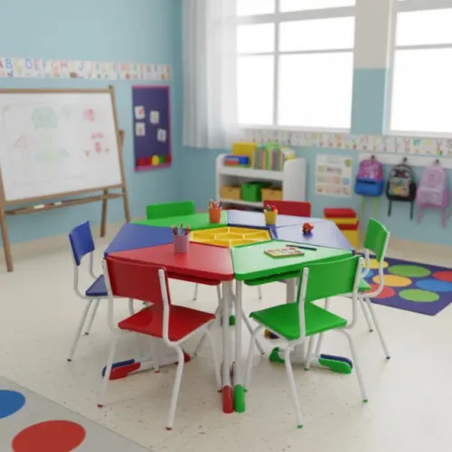 Conjunto Hexagonal Infantil com Mesas e Cadeiras Ideal para Crianças de 06 a 09 Anos 42012