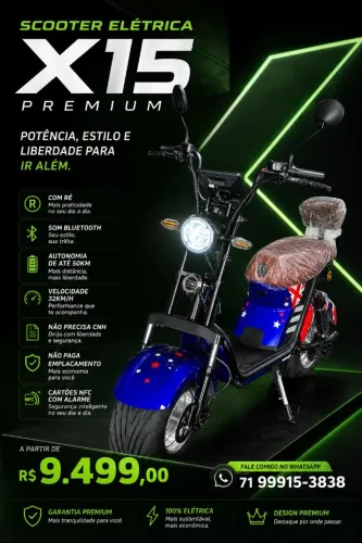 X15 PREMIUM SCOOTER ELÉTRICA 1000W 0KM GARANTIA SERVIÇO de ENTREGA 