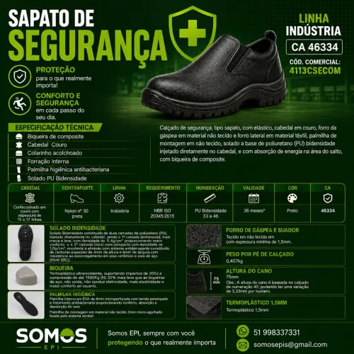 Sapato de elástico com biqueira de composite 