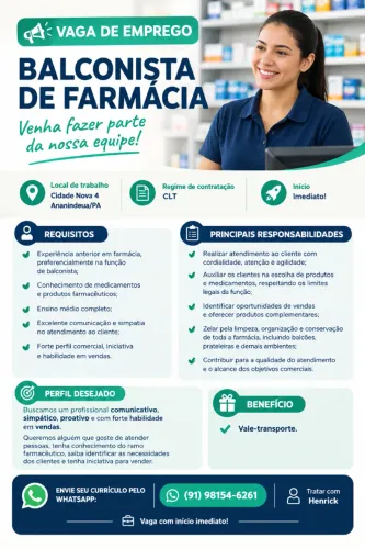Balconista de farmácia 