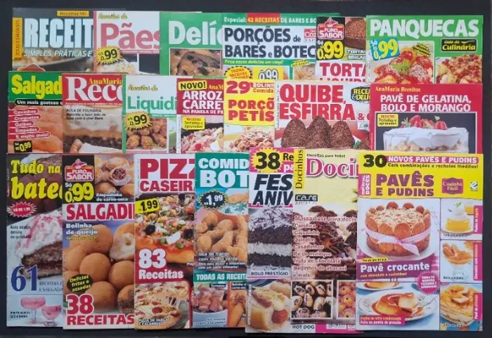 LIVRETOS RECEITAS CULINÁRIA MASSAS DOCES BOLOS LOTE COM 20 EXEMPLARES