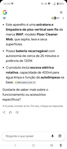 Aspirador de pó 3em1, aspira, passa pano e seca.