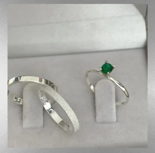 Alianças Prata Retas 3mm + Solitário. Compromisso, Namoro, Noivado - Imperdível!!