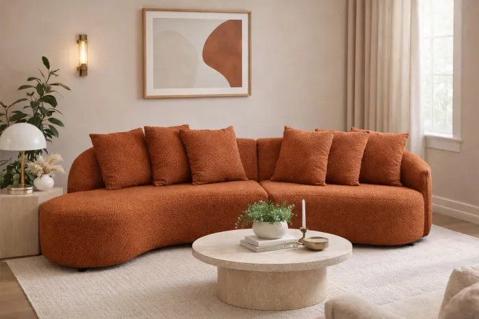 Sofá Orgânico Bouclé Terracota PRONTA ENTREGA