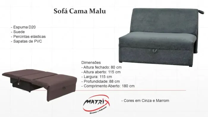 Sofá cama Malu Suede / 3 cores disponíveis / pague na entrega