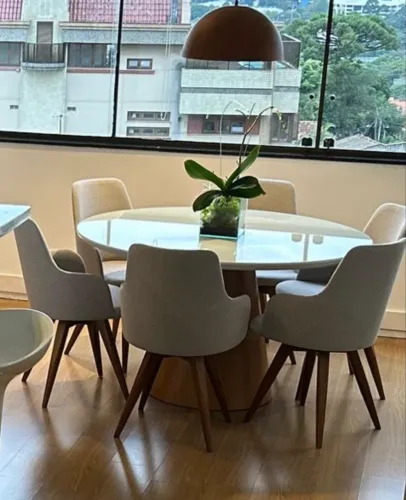 MESA JANTAR Redonda 1,35.vidro c/6 cadeiras