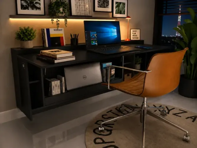 Mesa Negretta Top Multifuncional . Dobrável com Armário para guardar livros e notebook