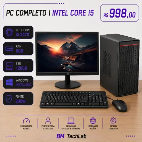 PC Completo Intel Core i5 3470 8GB SSD 140GB Monitor 19 Windows