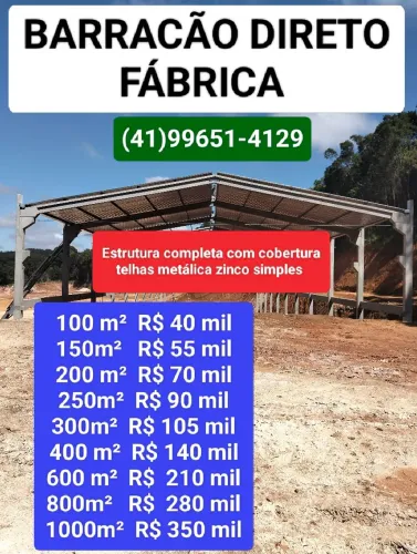 DIRETO FÁBRICA BARRACÃO PRÉ MOLDADO MONTADO ESTRUTURA COMPLETA COM COBERTURA TELHAS ZINCO 
