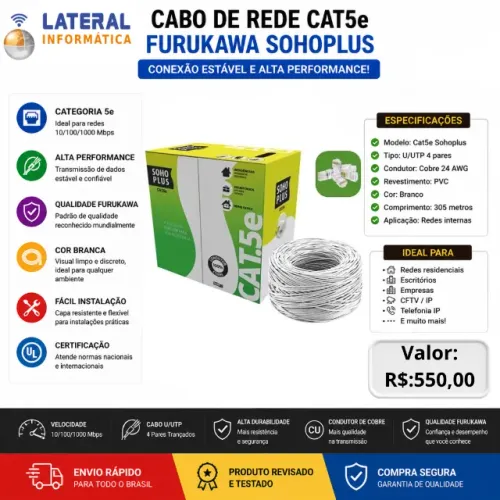 Cabo de Rede Soho Plus Cat5e Branco 305 Metros