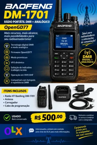 Rádio Baofeng DM-1701 DMR + Analógico OpenGD77