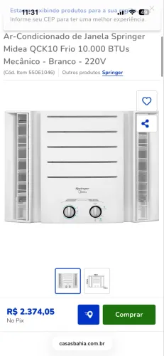 Ar-Condicionado de Janela Springer Midea 10.000 BTUs(Novo + nota)