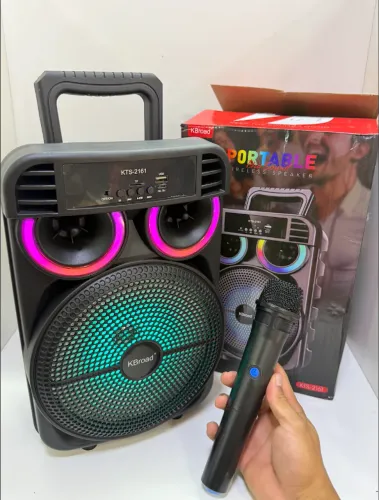 Caixa Som Grande Karaoke 1 Microfone Sem Fio Bluetooth