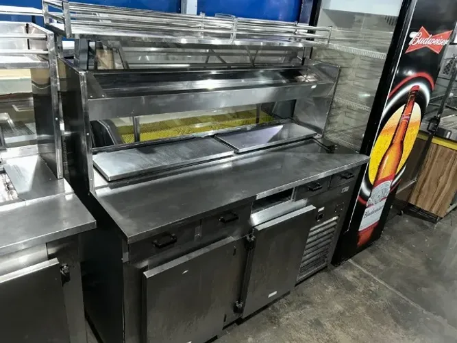 balcão refrigerado em inox - com pista fria - pizzaiolo - e gavetas - medindo 1,60mt