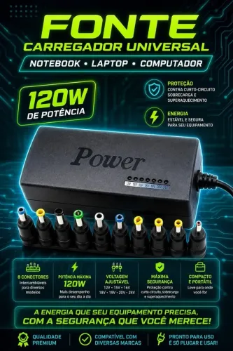 Fonte Carregador Universal Notebook Laptop Computador 120W