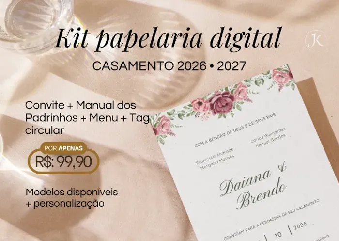 Kit Papelaria Digital para Casamento | Convite + Manual + Menu + Tag