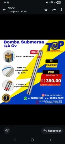 Bomba Submersa 1/4 cv Intech Machine BSCA2 127v