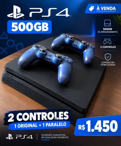 Vende-se Ps4 slim - 02 controles - 500Gb