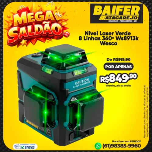 Nível Laser Verde 8 Linhas 360º Ws8913k Wesco