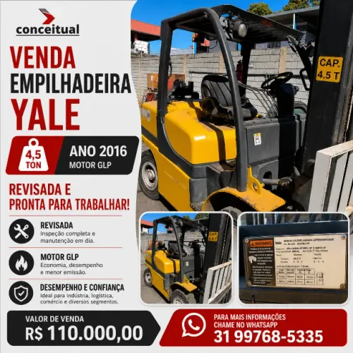 YALE 70 VX 3,5 TONELADAS 2012 - DESEMPENHO, CONFIABILIDADE E PRONTA PARA TRABALHAR!