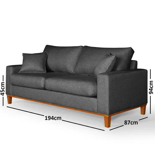 Sofá Living - 3 lugares de linho (Grafite) SEMINOVO
