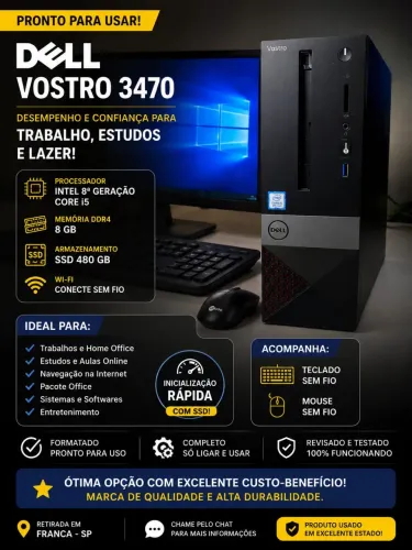 Dell 8 Geração CORE i5 Memória Ddr4 SSD 480 Gigas Vostro 3470 Wi-Fi