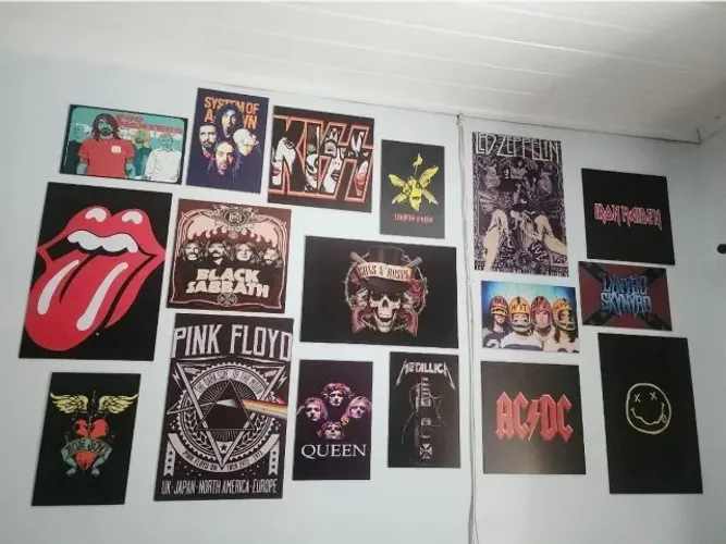 Kit 17 placas decorativas bandas de rock mdf