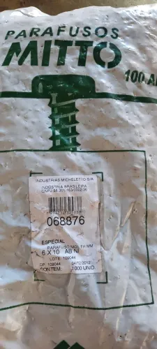 Pacote Fechado Parafuso Mitto Micheletto 6x10 AB NI - 1000 Unidades (Estoque Antigo)