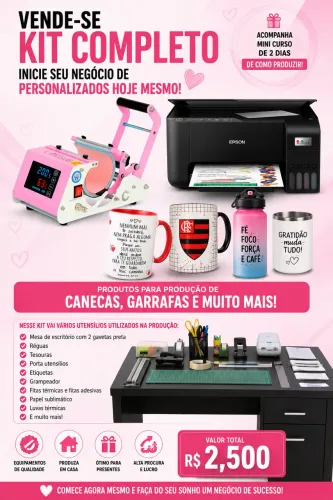 Kit prensa e impressora para personalizar sublimação 