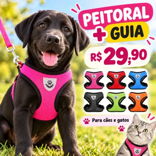 Peitoral para Cachorro e Gato com Guia Refletivo Ajustável