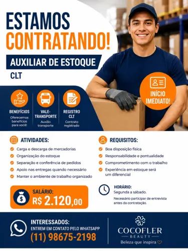 ESTAMOS CONTRATANDO - AUXILIAR DE ESTOQUE (CLT)