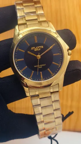 Relógio masculino Atlantis original prova d'água dourado banhado a ouro