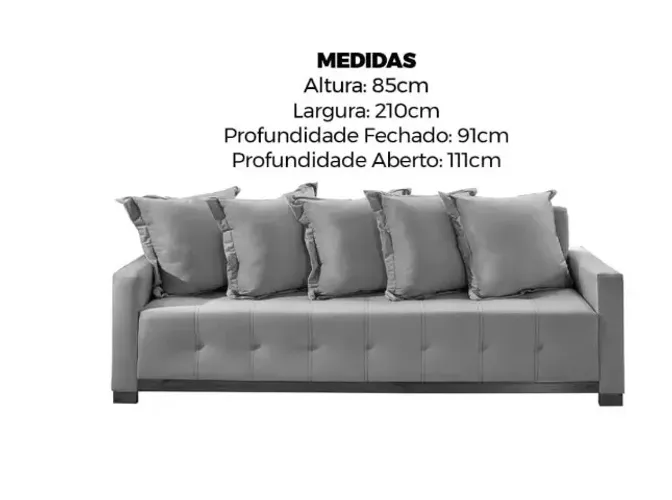 SOFÁ CAMA ATLANTIS 210CM 4 LUGARES COM 5 ALMOFADAS