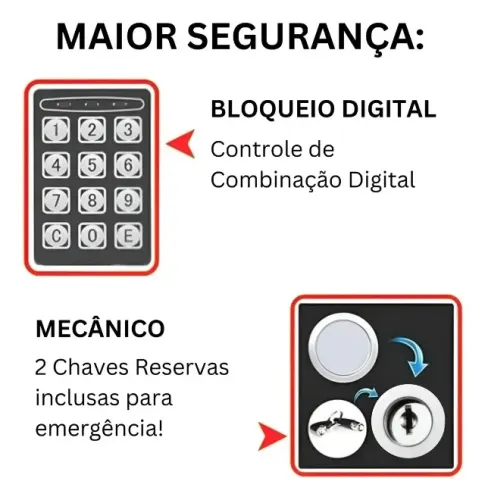 cofre eletrônico digital em aço teclado senha + 2 chaves 32x20x20 mtc-c200