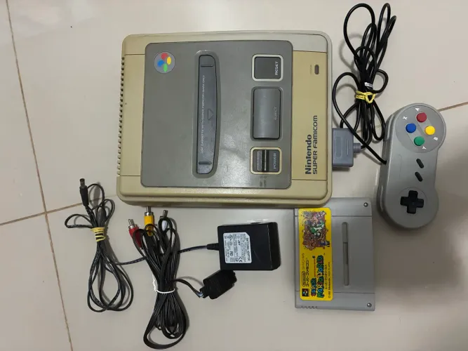 Super famicom + controle + cabos + Mario original japonês 