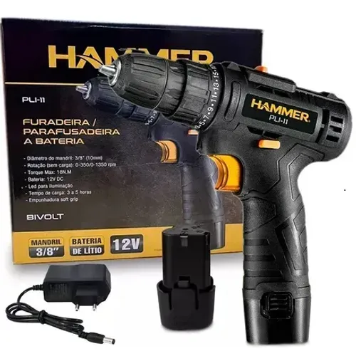 Parafusadeira Furadeira Hammer Pli-11 A Bateria Preto