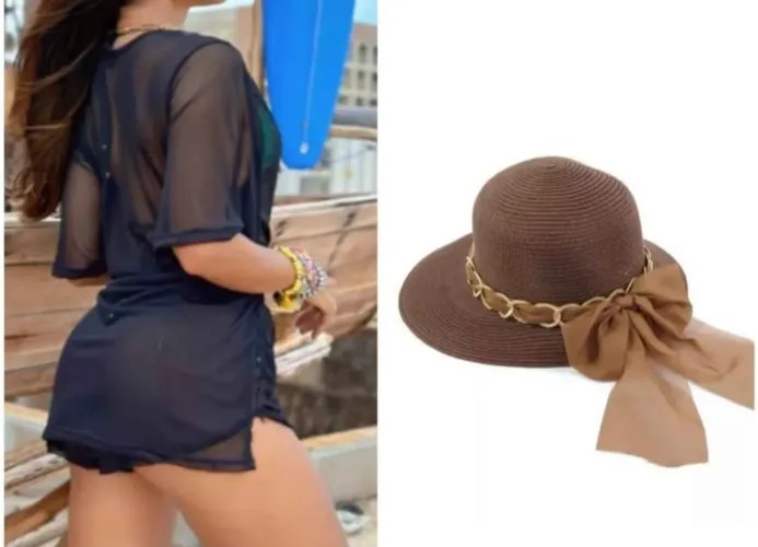 KIT SAIDA DE PRAIA COM SHORT E CHAPÉU