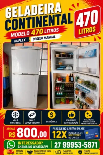 Geladeira Continental Duplex 470 Litros Branca - Funcionando - 470L