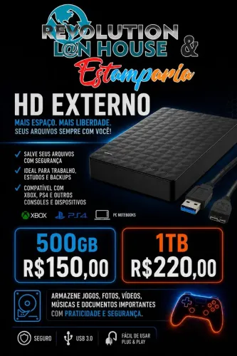 Hd Externo 1TB, 500gb, 250gb - Ideal para Consoles XBox, PS4 e Armazenamento de Dados